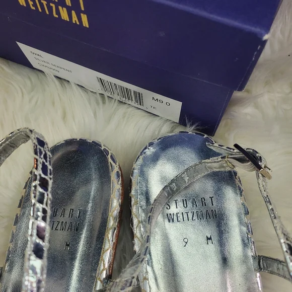 STUART WEITZMAN SILVER SERPENT LOW HEEL SANDAL - Picture 8 of 8